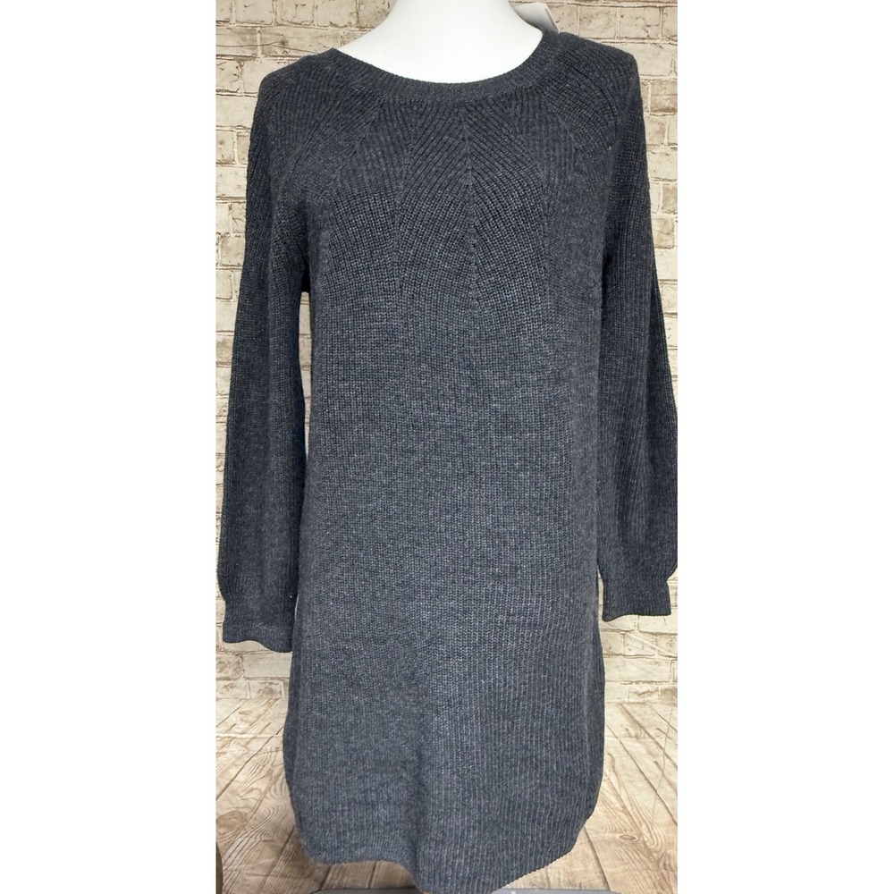 Loft Sweater Dress Womens Large Gray NWT Ribbed Knit Tie Back Long Sleeve